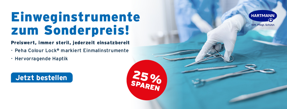 Instrumente, Einweginstrumente, Hartmann, Pinzetten, Scheren, Klemmen, Nadelhalter, scharfer Loeffel