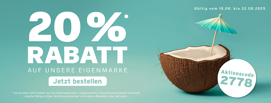 sommerpostkarte, 20% rabatt auf die Eigenmarke mit dem Aktionscode: 2778, 18.08.-22.08.2025