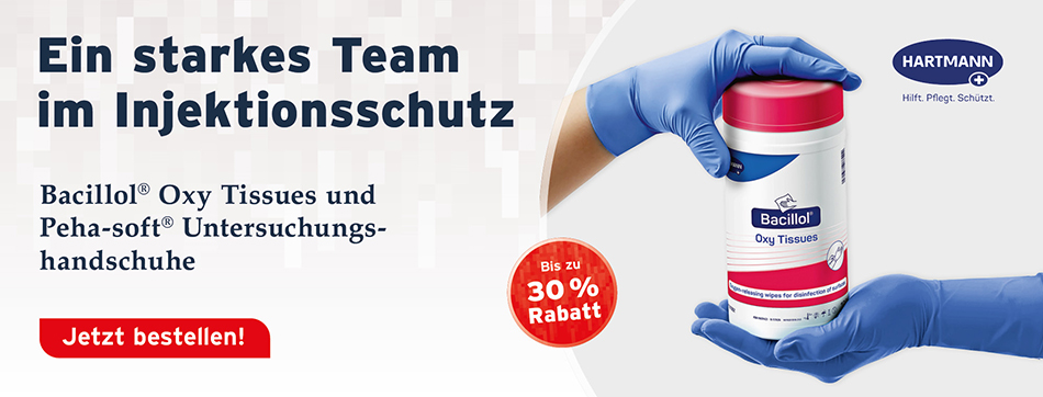 bacillol oxy tissues, hartmann, desinfektionstuecher, wischdesinfektion, Peha Soft Nitrile Fino, Peha Soft Nitrile Guard, nitrilhandschuhe, nitriluntersuchungshandschuhe