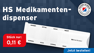 Medikamentendispenser, 4 Faecher, in weiß und blau verfuegbar