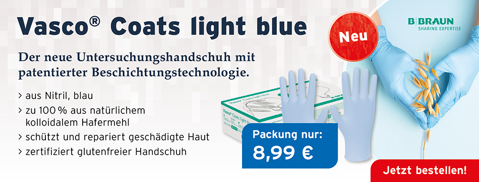 COATS® – der neue Untersuchungshandschuh mit patentierter Beschichtungstechnologie, aus Nitril, zu 100 % aus natuerlichem kolloidalem Hafermehl, KLINISCH GEPRueFT, die Haut zu schuetzen und geschaedigte Haut zu reparieren