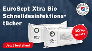 HS Bio-Desinfektionstuecher, im Flowpack, gebrauchsfertige Schnelldesinfektiontuecher, zur sicheren Desinfektion von alkoholbestaendigen, nicht-invasiven Medizinprodukten, Oberflaechen und medizinischem Inventar. Kurze Einwirkzeit.