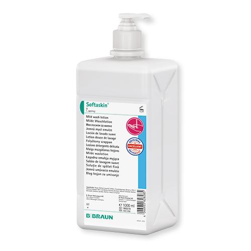 Softaskin Waschlotion, Faltflasche, mit aufgesetzter Dosierpumpe, 1 Liter Flasche
