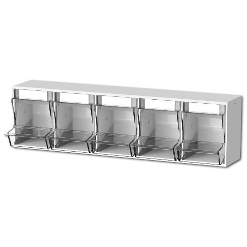 PicBox Kanülenspender5Schütt60x17,5x16,5mit 5 Schütten glasklar, grauweißBxHxT: 60x17,5x16,5 cm