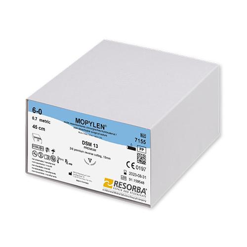 Nadel-Faden-Kombination, Mopylen, blau, nicht resorbierbar, DSM 13, USP 6-0, 0,7 metric, 0,45 Länge, (7155), 36 Stück