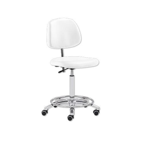 Arbeitsdrehstuhl mit Fußring, Chrom- Gestell Bezug Polarweiß